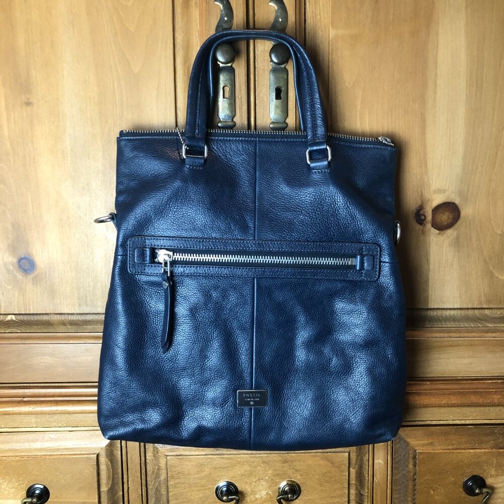 Fossil Dawson Foldover Tote Navy Vintage